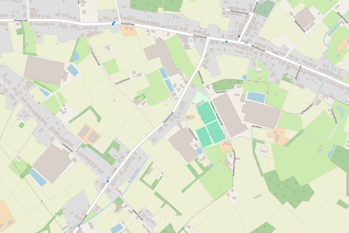 Kaart van de Heidestraat in Duffel, tussen de Hoogstraat en de Wilsonstraat, met de garage gemarkeerd.
